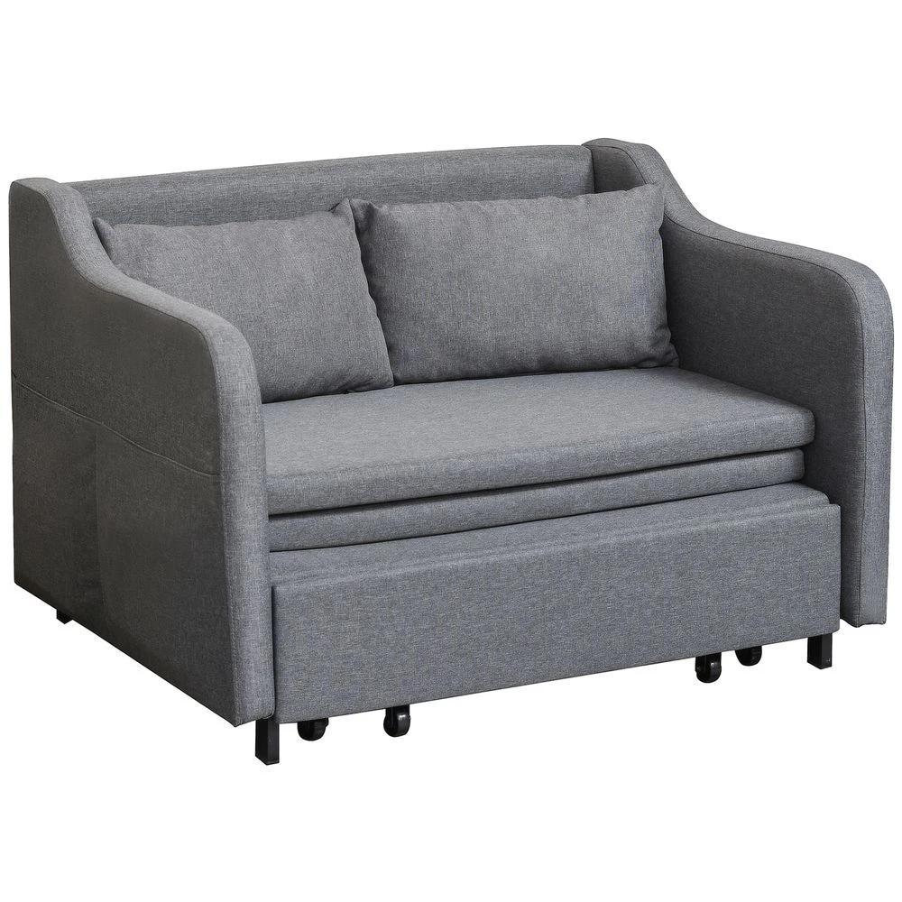 Pull Out Sofa Bed, Fabric 2 Seater Sofa Couch for Living Room, Grey by HOMCOM