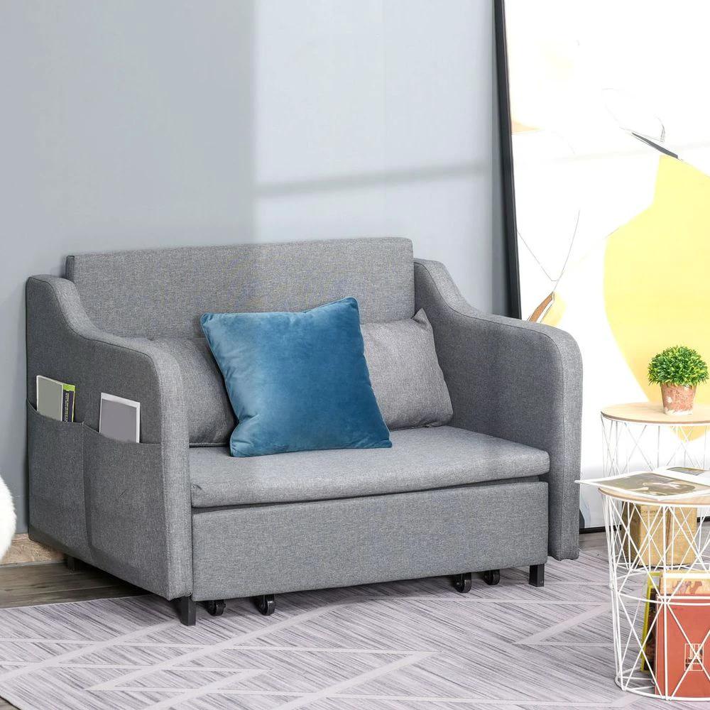 Pull Out Sofa Bed, Fabric 2 Seater Sofa Couch for Living Room, Grey by HOMCOM