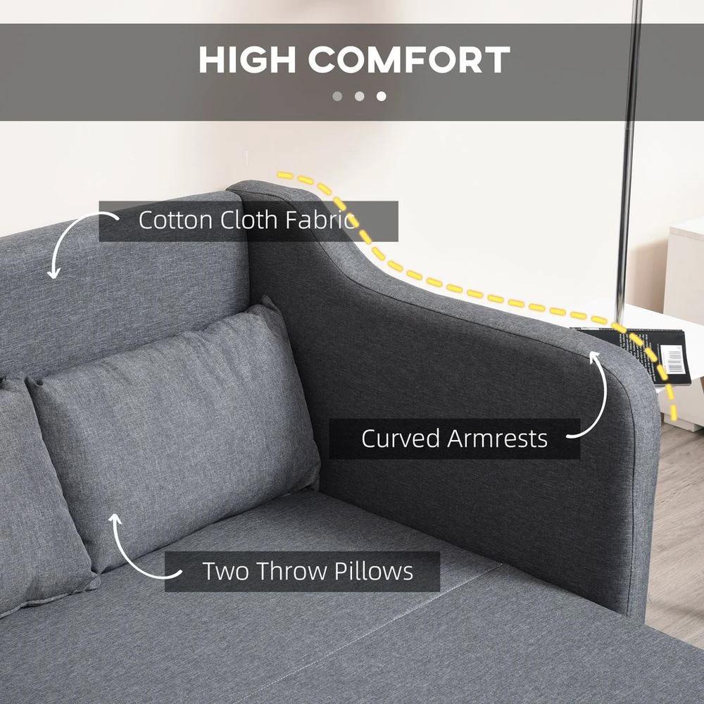Pull Out Sofa Bed, Fabric 2 Seater Sofa Couch for Living Room, Grey by HOMCOM