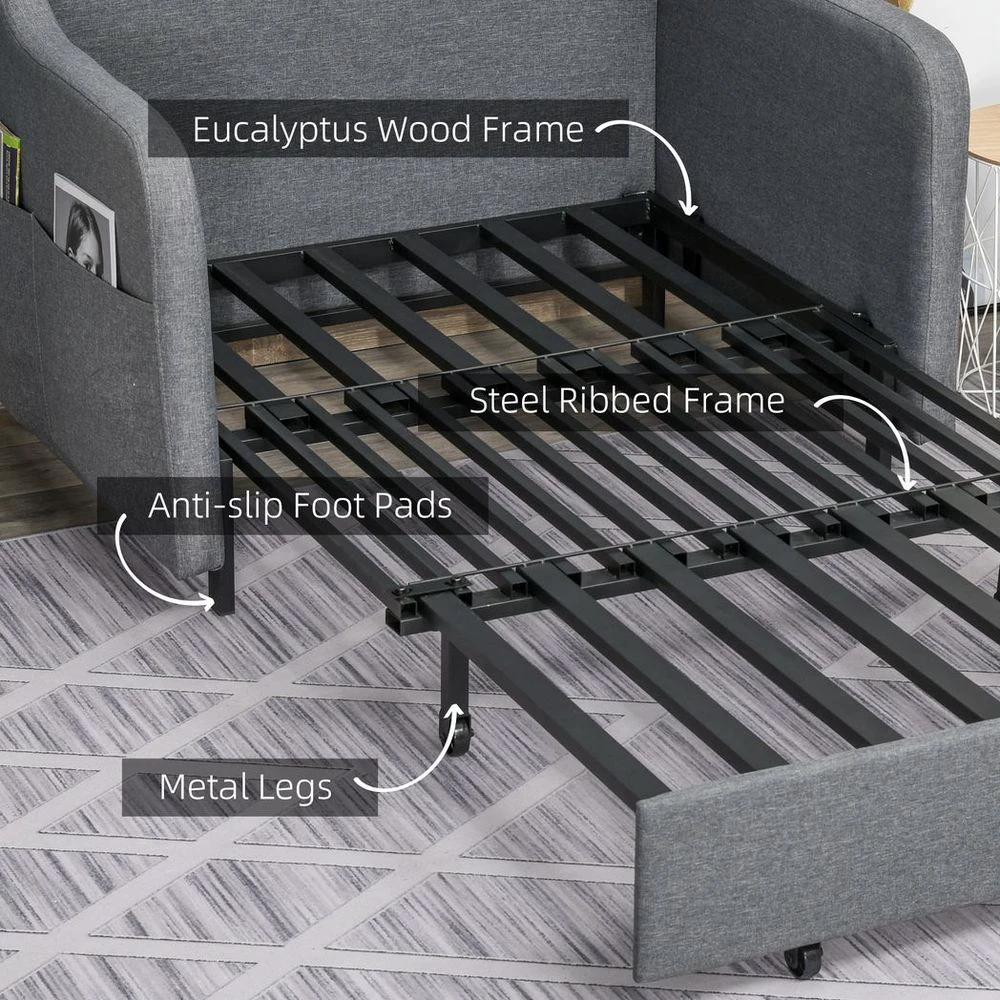 Pull Out Sofa Bed, Fabric 2 Seater Sofa Couch for Living Room, Grey by HOMCOM