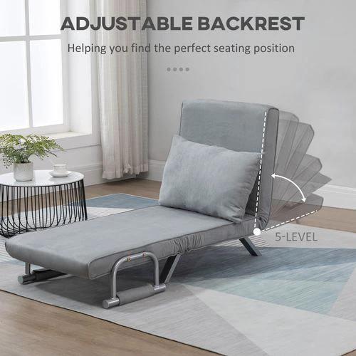 HOMCOM Sofa Bed Foldable Portable Armchair Sleeper Lounge Pillow Light Grey - Sofa Bed