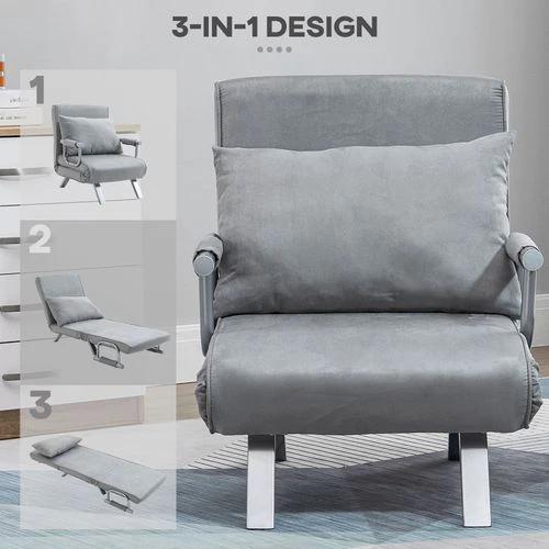 HOMCOM Sofa Bed Foldable Portable Armchair Sleeper Lounge Pillow Light Grey - Sofa Bed