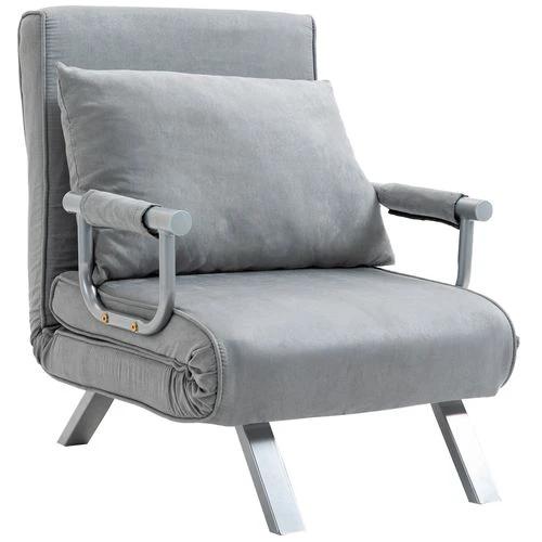 Sofa Bed Foldable Portable Armchair Sleeper Lounge Pillow Light Grey by HOMCOM