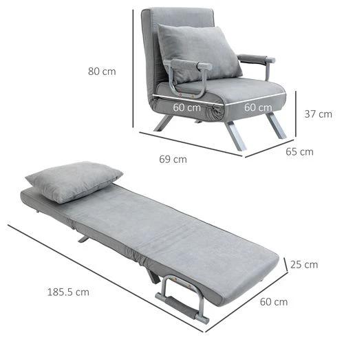 Sofa Bed Foldable Portable Armchair Sleeper Lounge Pillow Light Grey by HOMCOM