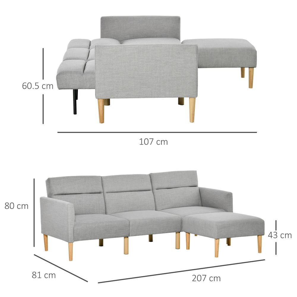 Upholstered Sofa bed Reversible Sectional Sofa Set Sleeper with Footstool by HOMCOM