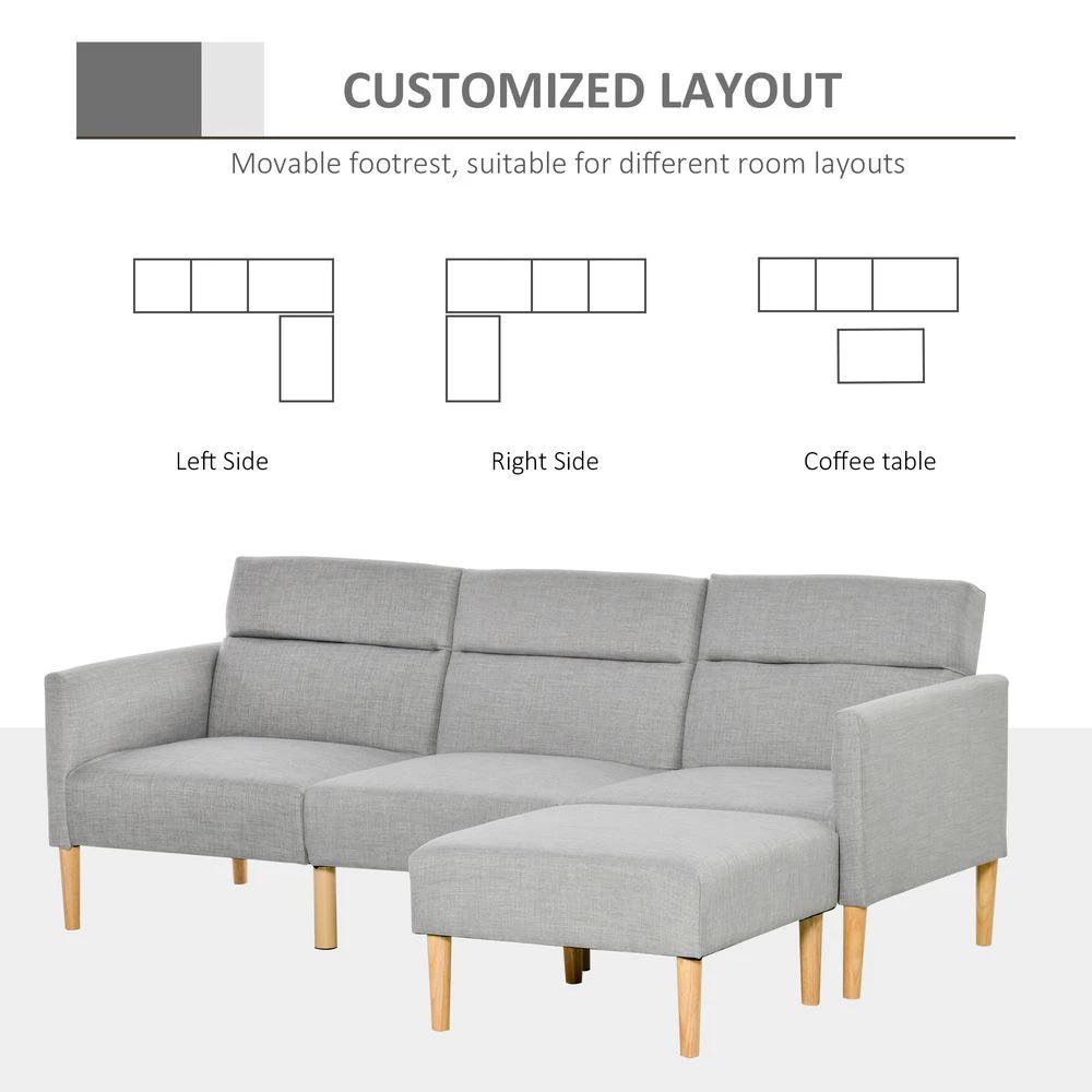 Upholstered Sofa bed Reversible Sectional Sofa Set Sleeper with Footstool by HOMCOM