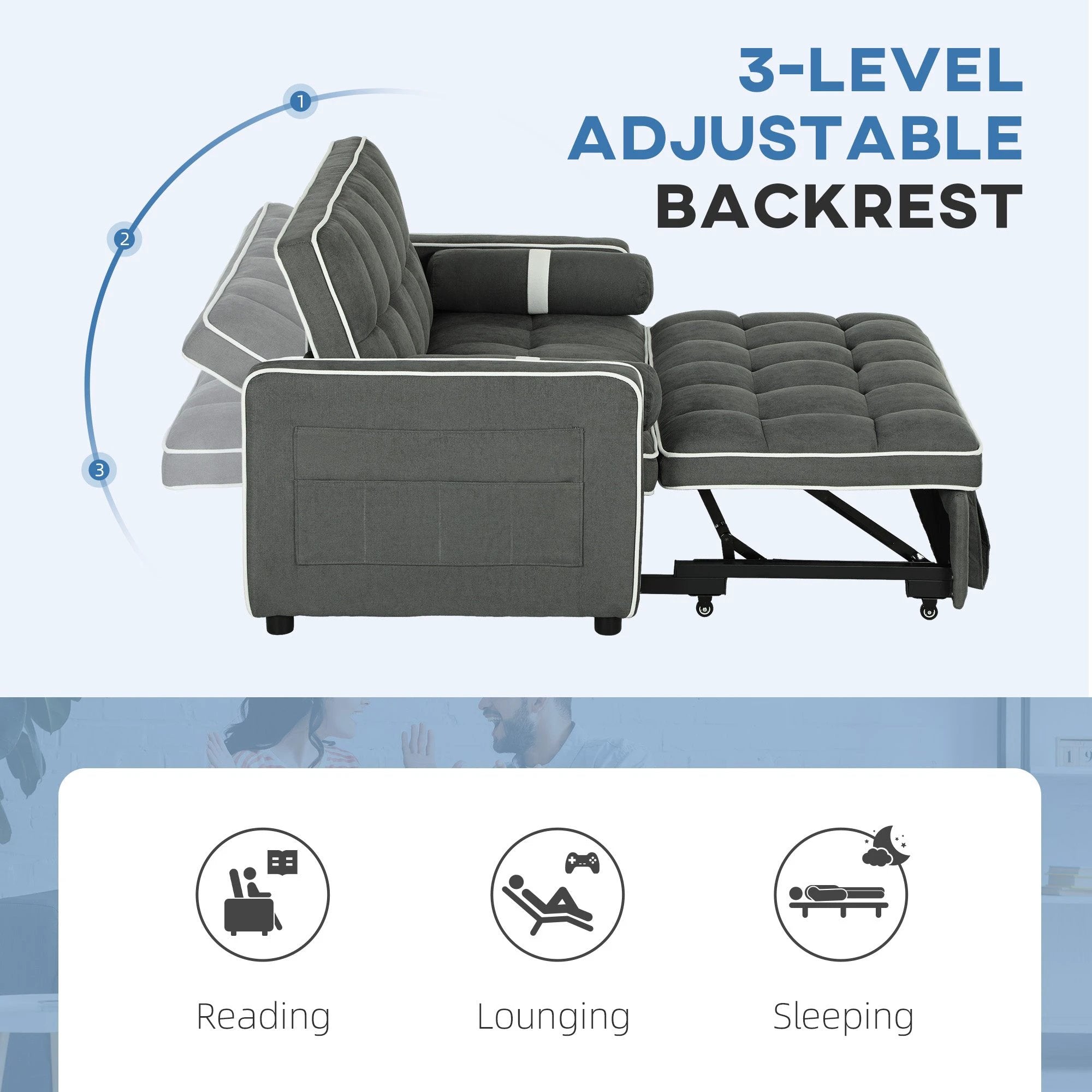 HOMCOM 2 Seater Pull Out Sofa Bed with Adjustable Backrest by HOMCOM