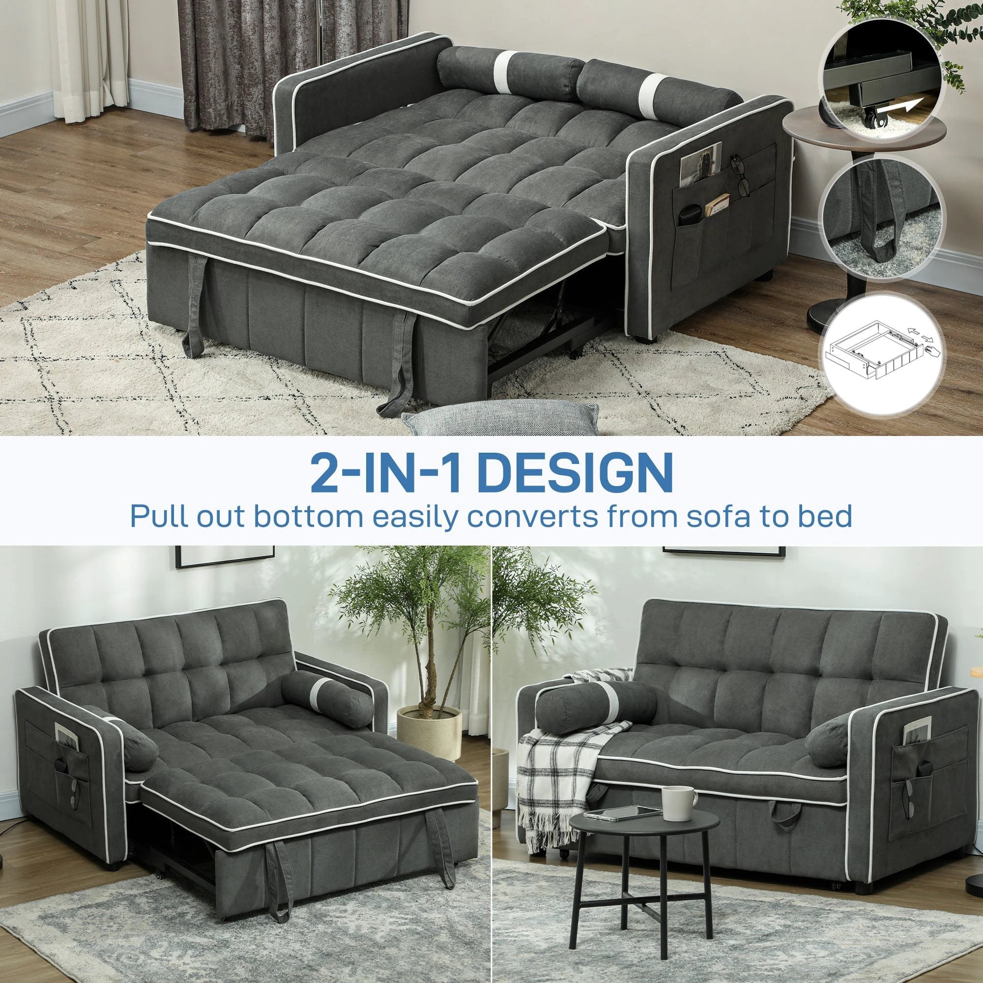 HOMCOM 2 Seater Pull Out Sofa Bed with Adjustable Backrest by HOMCOM