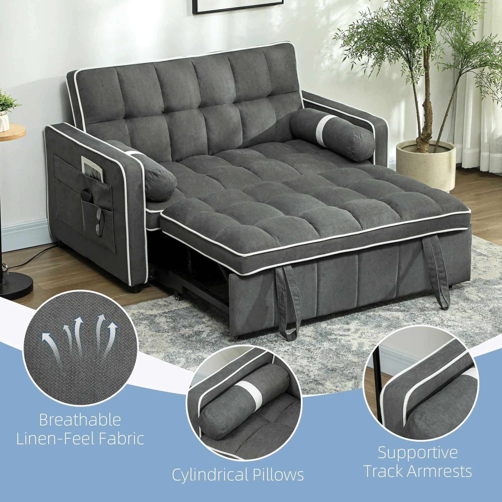 HOMCOM 2 Seater Pull Out Sofa Bed with Adjustable Backrest by HOMCOM