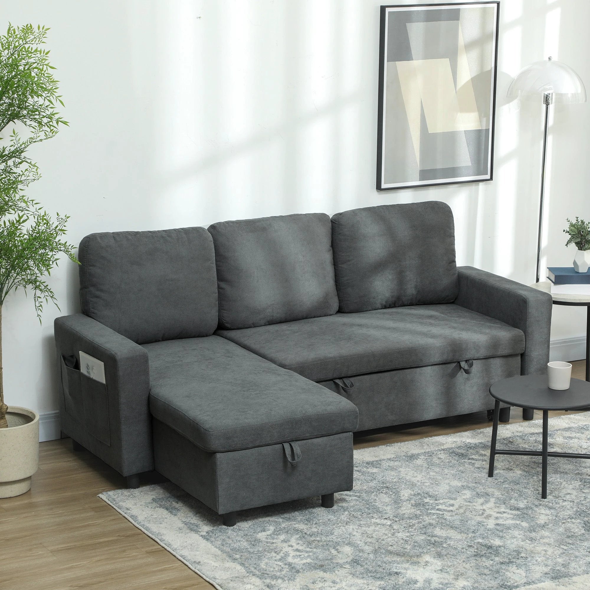 HOMCOM Pull Out Sofa Bed L Shape Corner Sofa w/ Reversible Chaise by HOMCOM