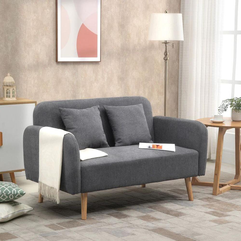 HOMCOM 2-Seat Homcom Loveseat Sofa Chenille Fabric Upholstered Couch Rubberwood Legs, Grey - Uncategorized Sofa