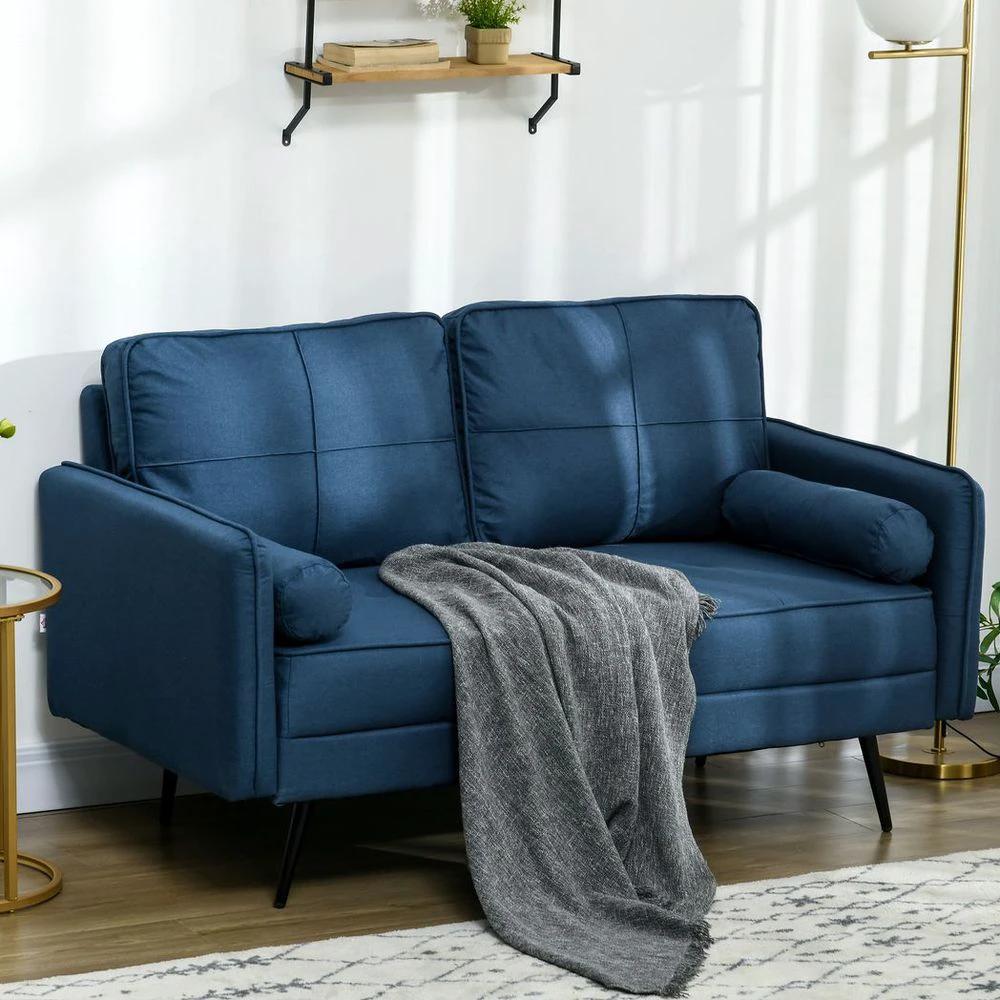 HOMCOM 2 Seater Homcom Sofa 143cm Modern Fabric Couch Back Cushions and Pillows, Blue - Uncategorized Sofa