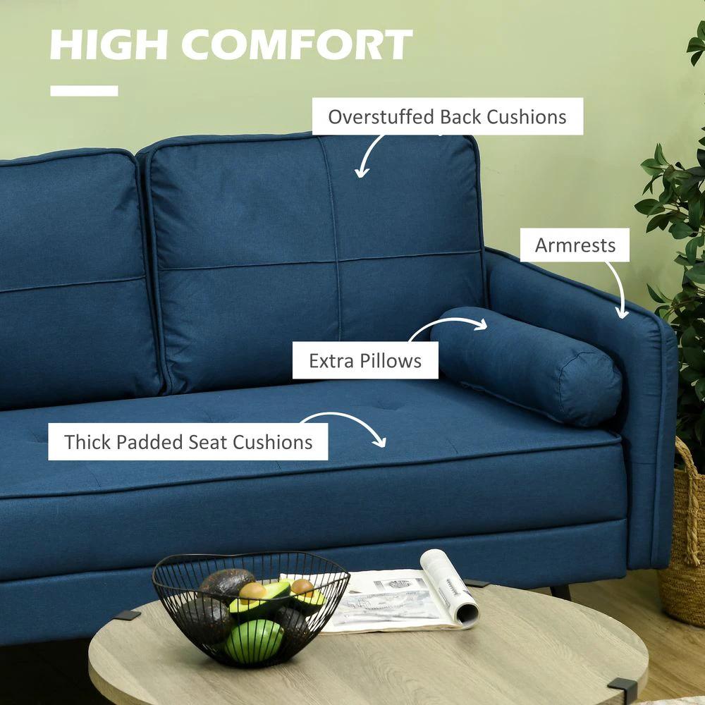 HOMCOM 2 Seater Homcom Sofa 143cm Modern Fabric Couch Back Cushions and Pillows, Blue - Uncategorized Sofa