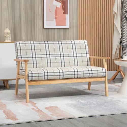 2 Seater Sofa with Rubber Wood Frame Linen Fabric Love Seat Small Couch by HOMCOM