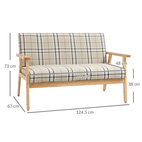 2 Seater Sofa with Rubber Wood Frame Linen Fabric Love Seat Small Couch by HOMCOM