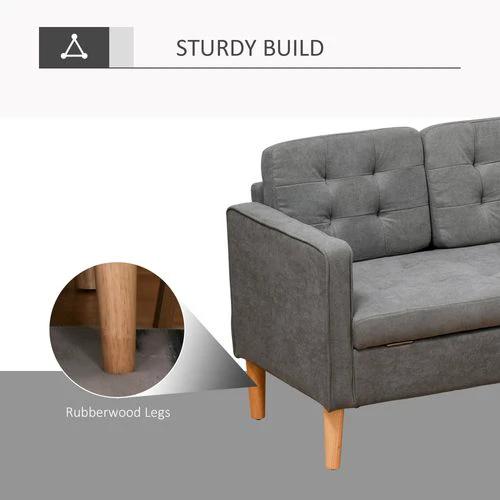 HOMCOM 3-Seater Sofa Button-Tufted Fabric Couch with Hidden Storage, Rubberwood Legs - Sofa
