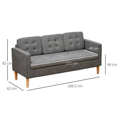 HOMCOM 3-Seater Sofa Button-Tufted Fabric Couch with Hidden Storage, Rubberwood Legs - Sofa