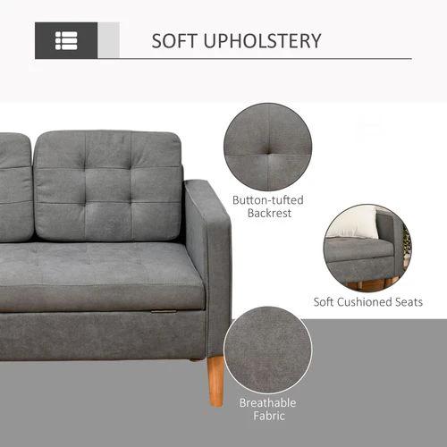 HOMCOM 3-Seater Sofa Button-Tufted Fabric Couch with Hidden Storage, Rubberwood Legs - Sofa