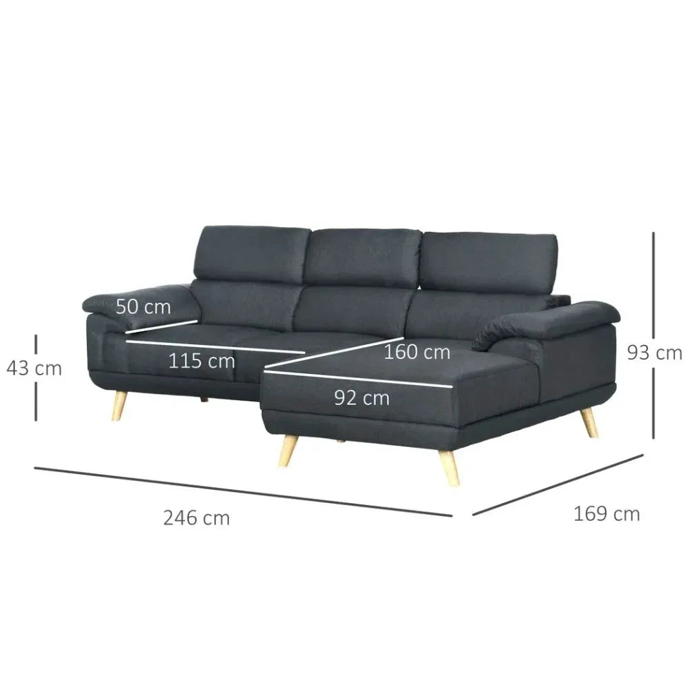 Corner Sofas for Living Room L Shaped Sofa with Adjustable Headrest Grey by HOMCOM