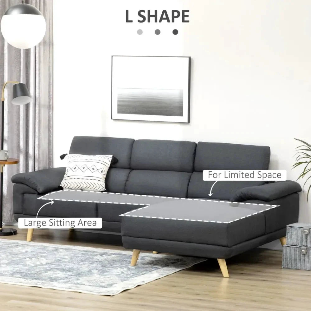Corner Sofas for Living Room L Shaped Sofa with Adjustable Headrest Grey by HOMCOM