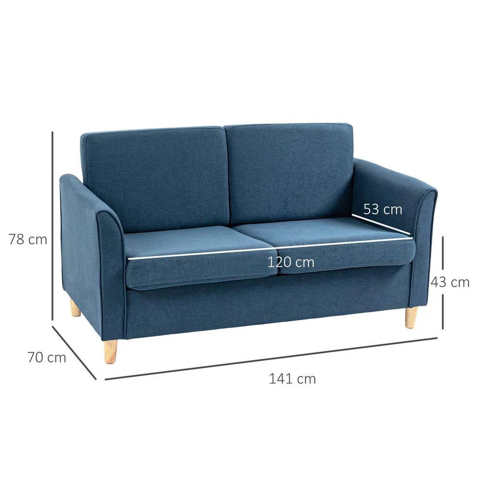 HOMCOM Double Seat Sofa Linen Upholstery Loveseat Couch w/ Armrests, Blue - Uncategorized Sofa