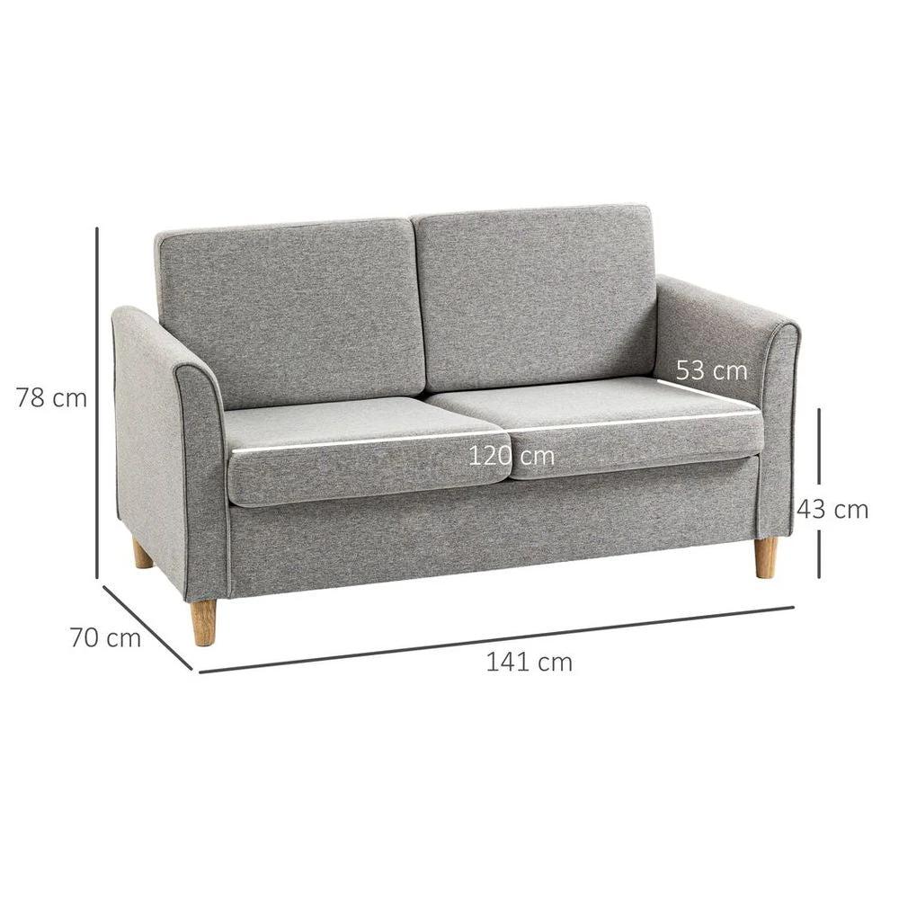 HOMCOM Double Seat Sofa Linen Upholstery Loveseat Couch w/ Armrests, Light Grey - Uncategorized Sofa