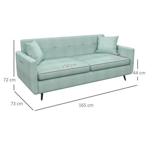 HOMCOM 2 Seater Sofa 165cm Modern Fabric Couch with Wood Legs and Pockets Blue - Sofa