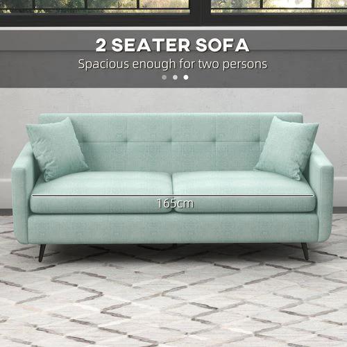HOMCOM 2 Seater Sofa 165cm Modern Fabric Couch with Wood Legs and Pockets Blue - Sofa