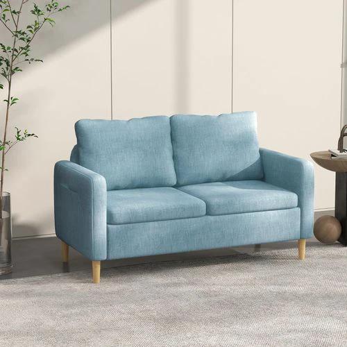 HOMCOM 2 Seater Sofa Modern Fabric Couch with Wood Legs and 2 Pockets Blue by HOMCOM