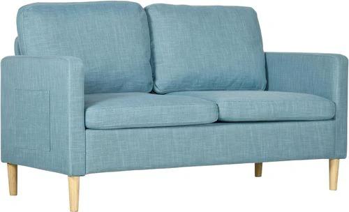 HOMCOM 2 Seater Sofa Modern Fabric Couch with Wood Legs and 2 Pockets Blue by HOMCOM