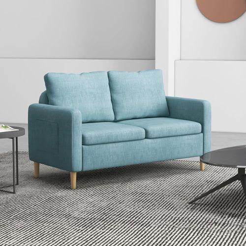 HOMCOM 2 Seater Sofa Modern Fabric Couch with Wood Legs and 2 Pockets Blue by HOMCOM
