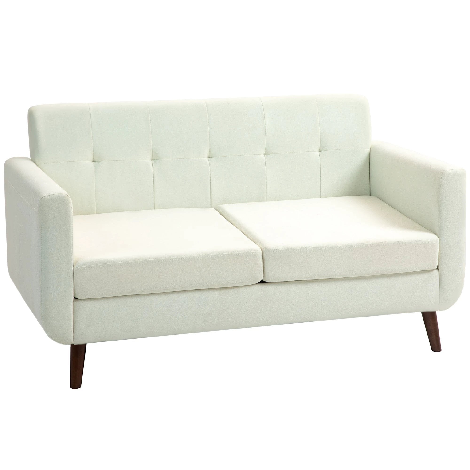HOMCOM Modern Upholstered Fabric Loveseat Sofa for Living Room, Cream - Sofa