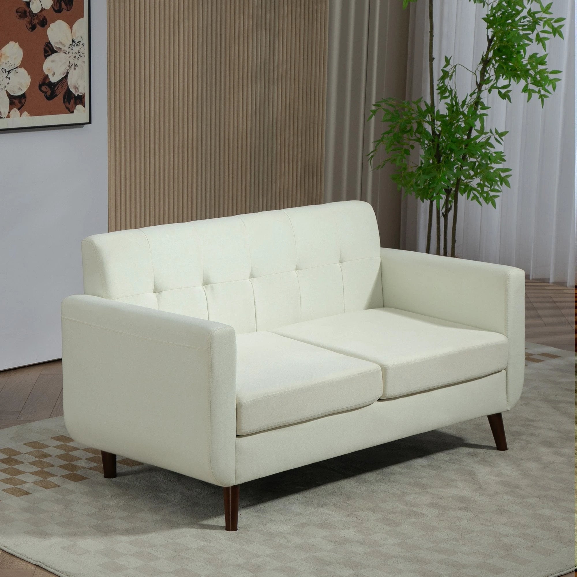 HOMCOM Modern Upholstered Fabric Loveseat Sofa for Living Room, Cream - Sofa