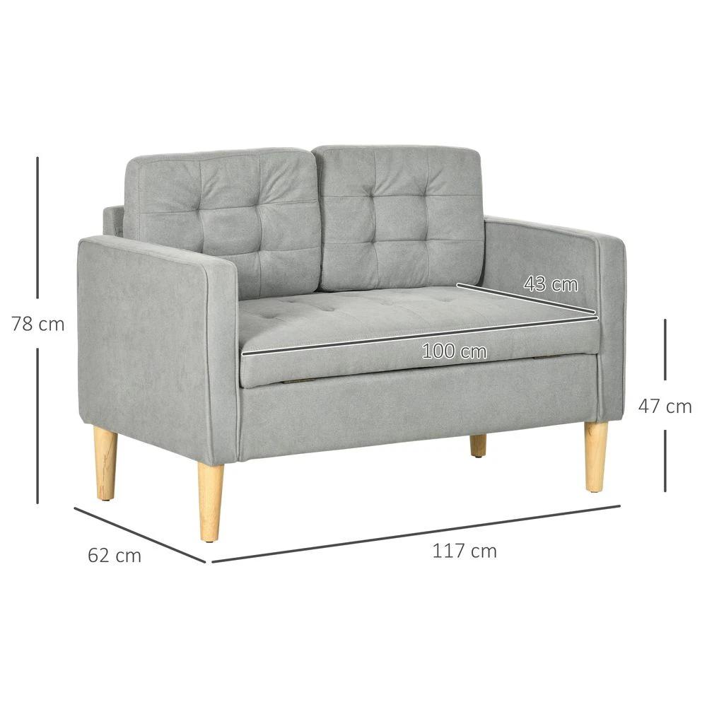 Modern 2 Seater Sofa with Storage Compact Loveseat Sofa for Living Room Grey by HOMCOM
