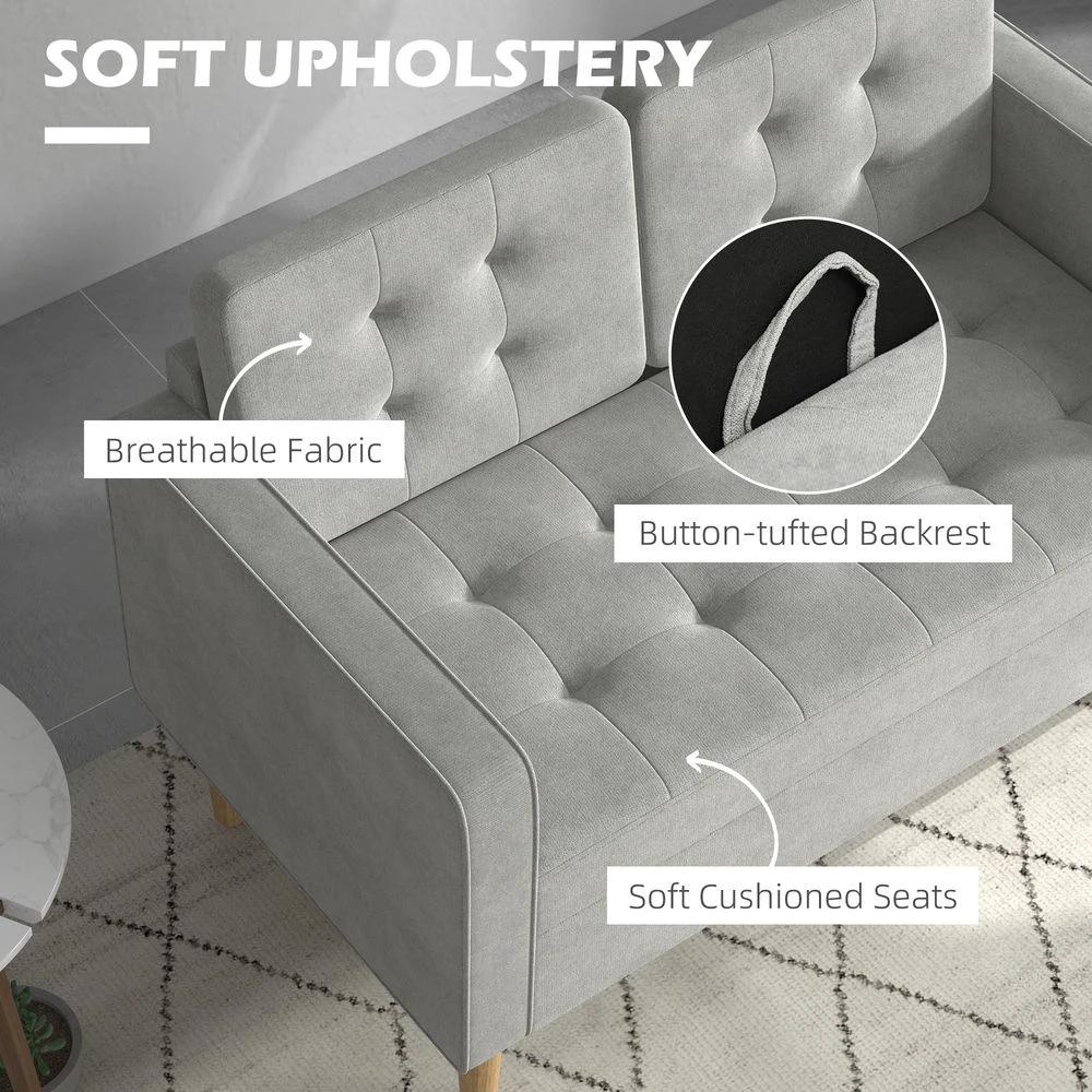 Modern 2 Seater Sofa with Storage Compact Loveseat Sofa for Living Room Grey by HOMCOM