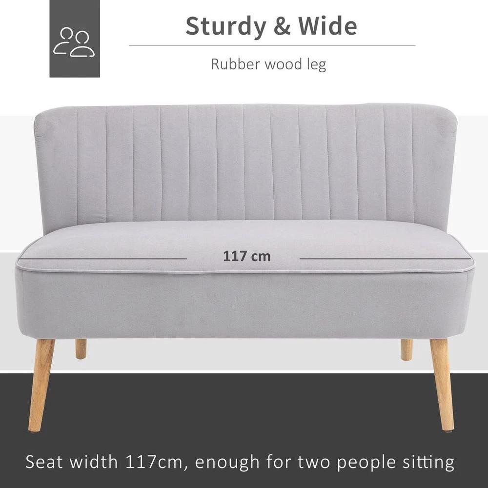 Modern Double Seat Sofa Compact Loveseat Couch Padded Velvet Wood Legs, Grey by HOMCOM