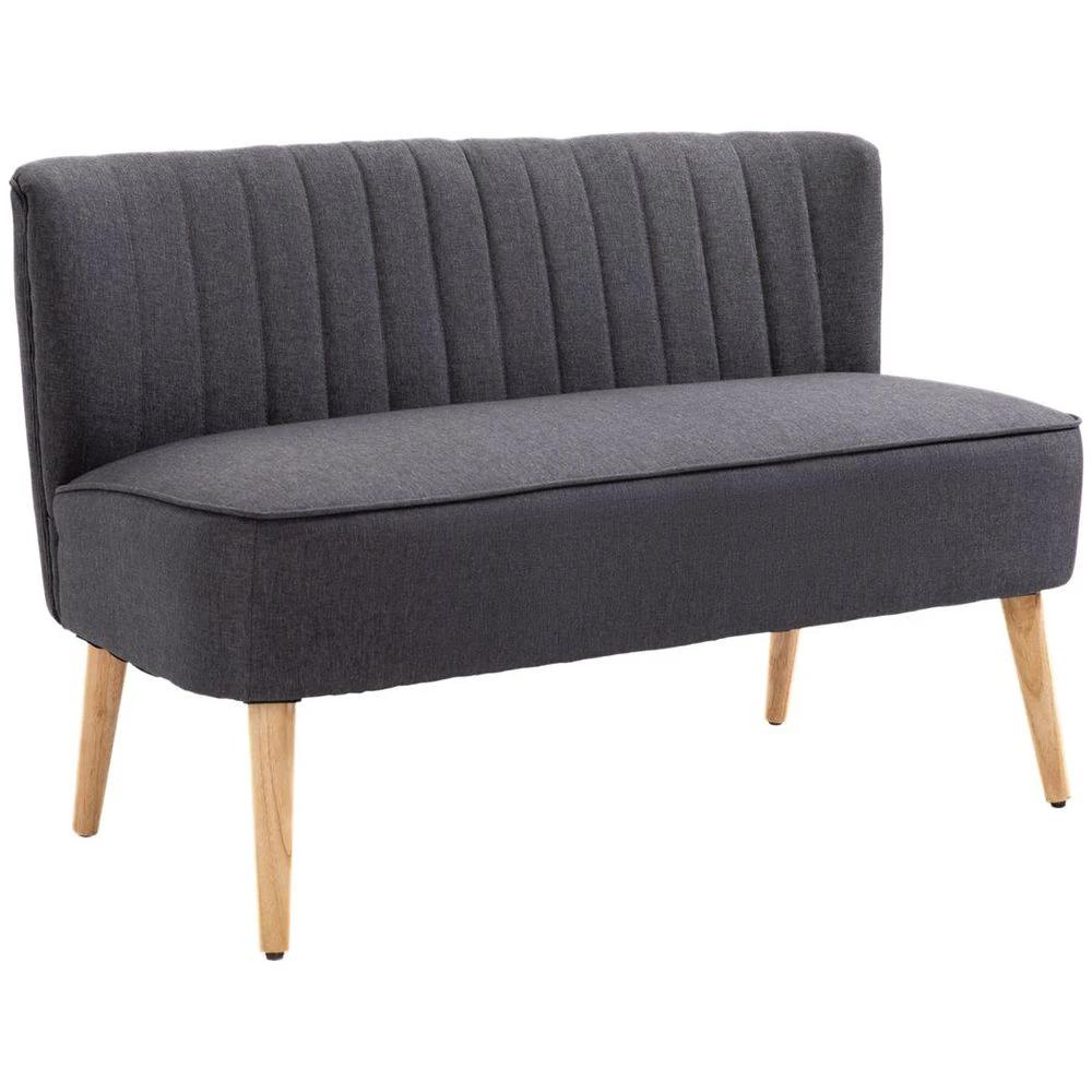 HOMCOM Modern Double Seat Sofa Loveseat Couch Padded Linen Wood Legs, Dark Grey - Uncategorized Sofa