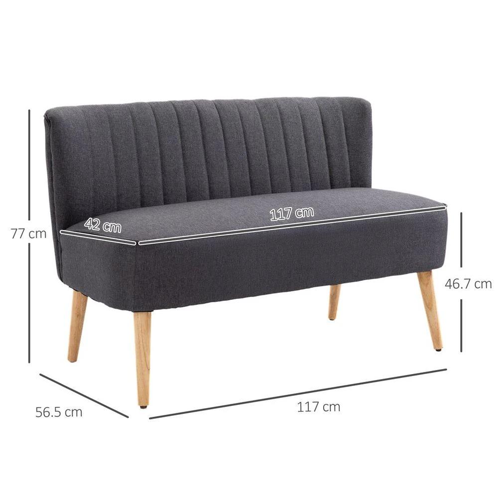 HOMCOM Modern Double Seat Sofa Loveseat Couch Padded Linen Wood Legs, Dark Grey - Uncategorized Sofa