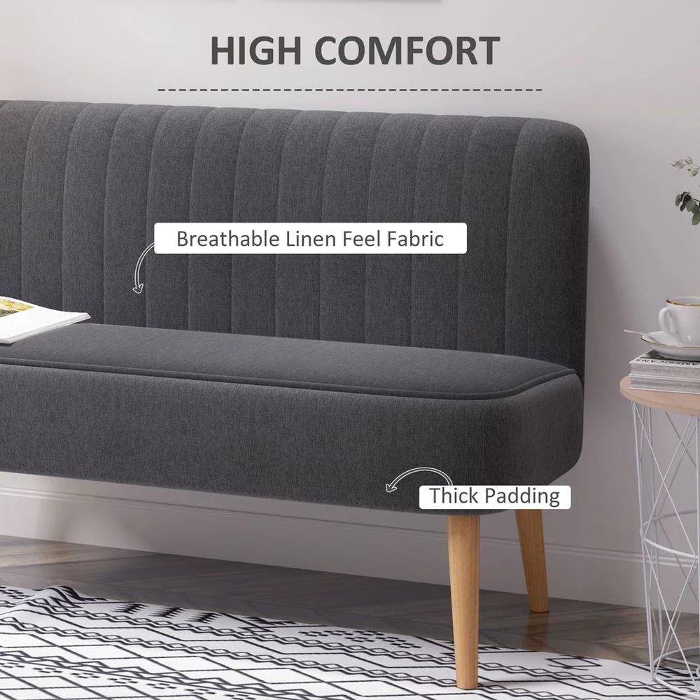 HOMCOM Modern Double Seat Sofa Loveseat Couch Padded Linen Wood Legs, Dark Grey - Uncategorized Sofa