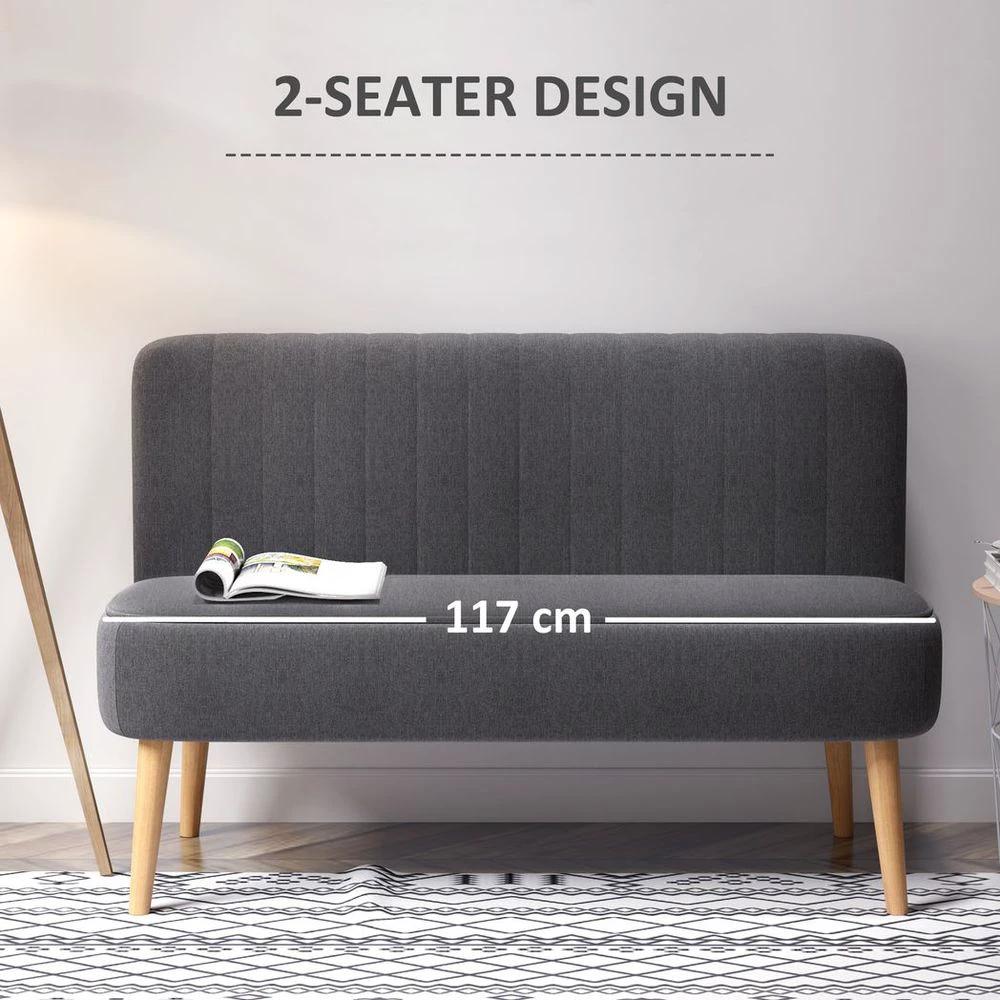 HOMCOM Modern Double Seat Sofa Loveseat Couch Padded Linen Wood Legs, Dark Grey - Uncategorized Sofa
