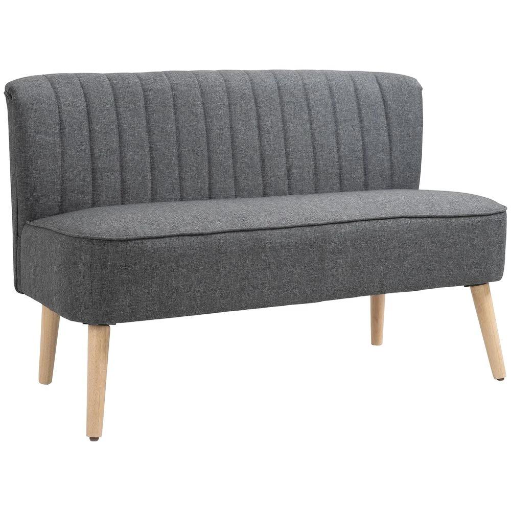 Modern Double Seat Sofa Loveseat Couch Padded Linen Wood Legs, Grey by HOMCOM
