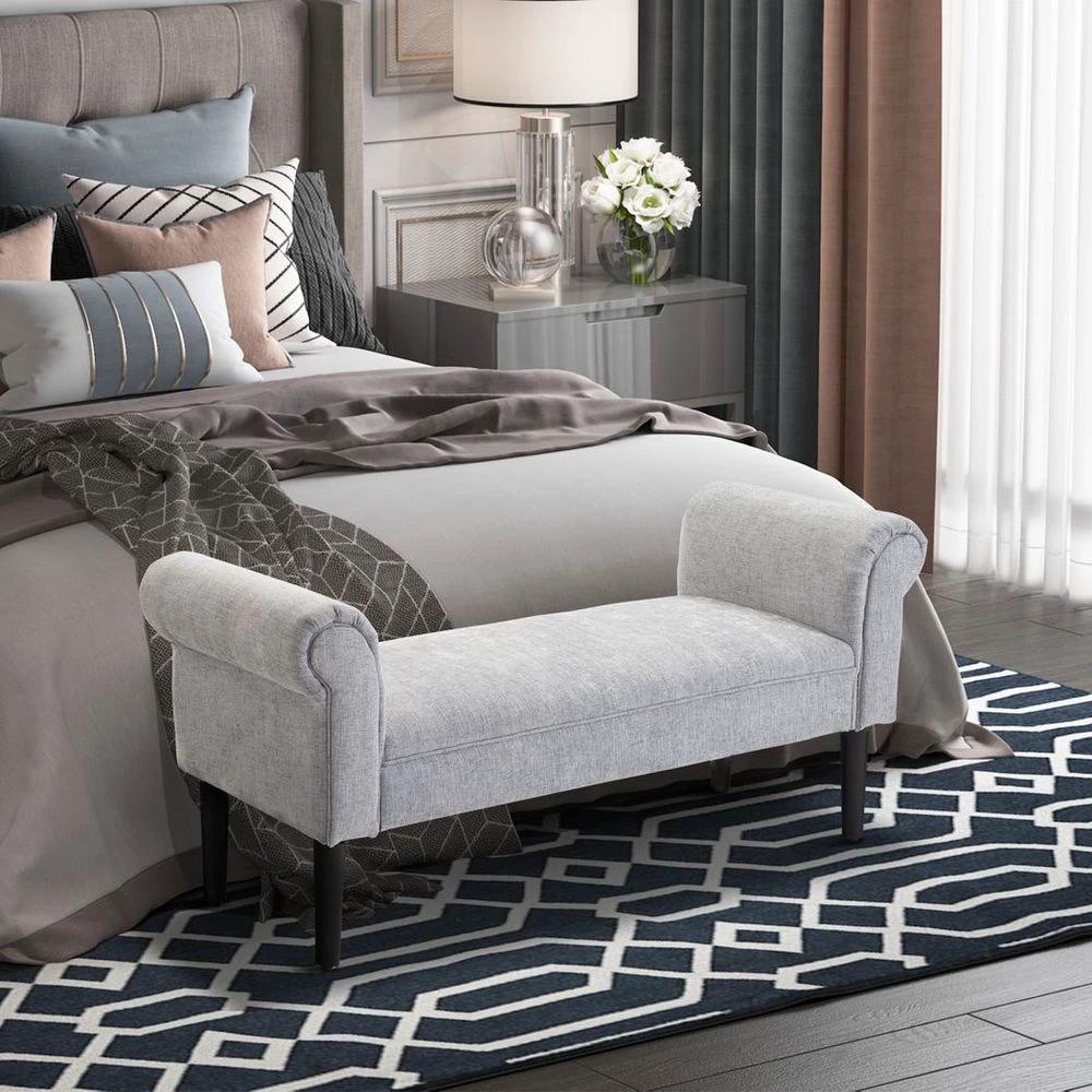 HOMCOM Modern Rolled Arm Bench Bed End Ottoman Sofa Seat Footrest Bedroom Entryway - Uncategorized Sofa