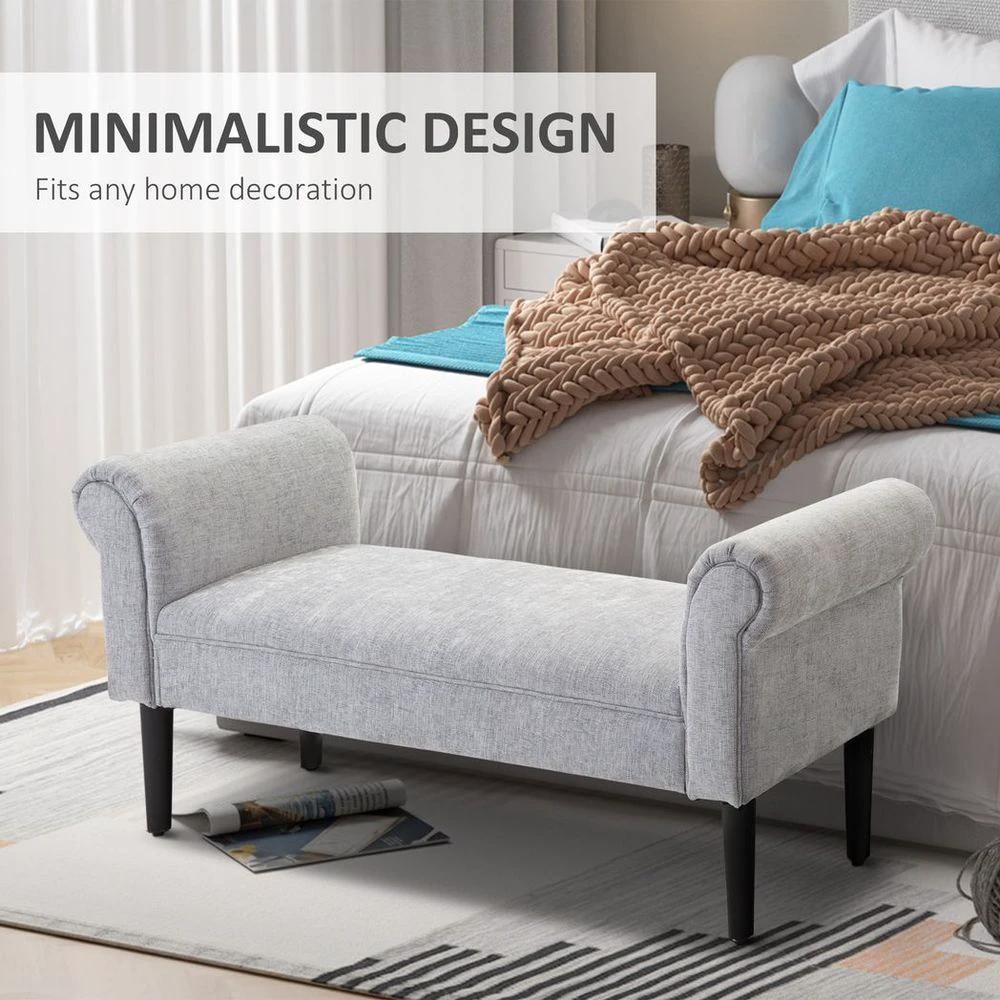 HOMCOM Modern Rolled Arm Bench Bed End Ottoman Sofa Seat Footrest Bedroom Entryway - Uncategorized Sofa