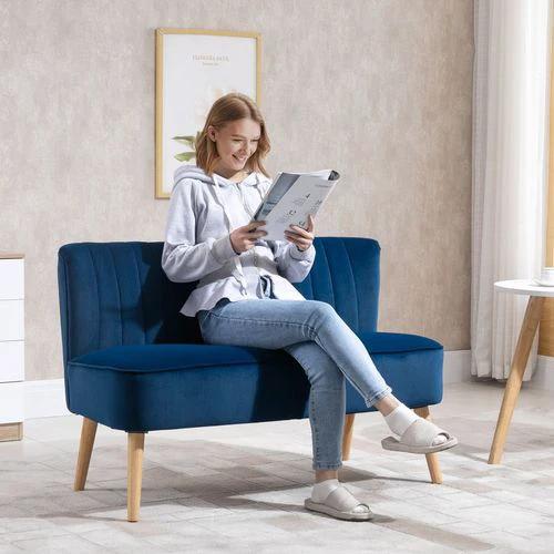 HOMCOM Velvet-Feel Double Sofa w/ Wood Frame Foam Padding High Back, Grey - Sofa