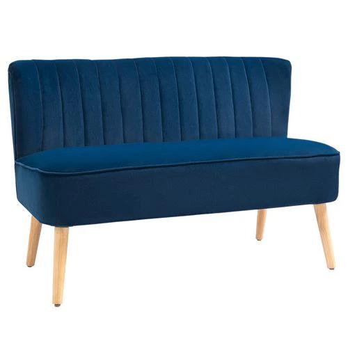 HOMCOM Velvet-Feel Double Sofa w/ Wood Frame Foam Padding High Back, Grey - Sofa