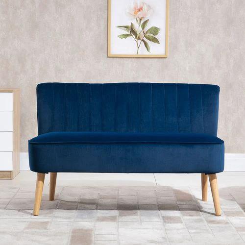 HOMCOM Velvet-Feel Double Sofa w/ Wood Frame Foam Padding High Back, Grey - Sofa