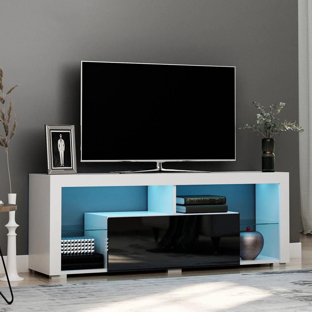 HOMCOM 140cm TV Stand Cabinet High Gloss TV Stand Unit Homcom LED RGB Light Storage - Uncategorized TV Unit