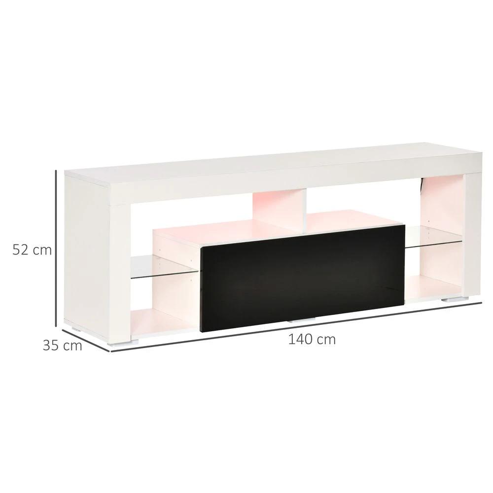 HOMCOM 140cm TV Stand Cabinet High Gloss TV Stand Unit Homcom LED RGB Light Storage - Uncategorized TV Unit