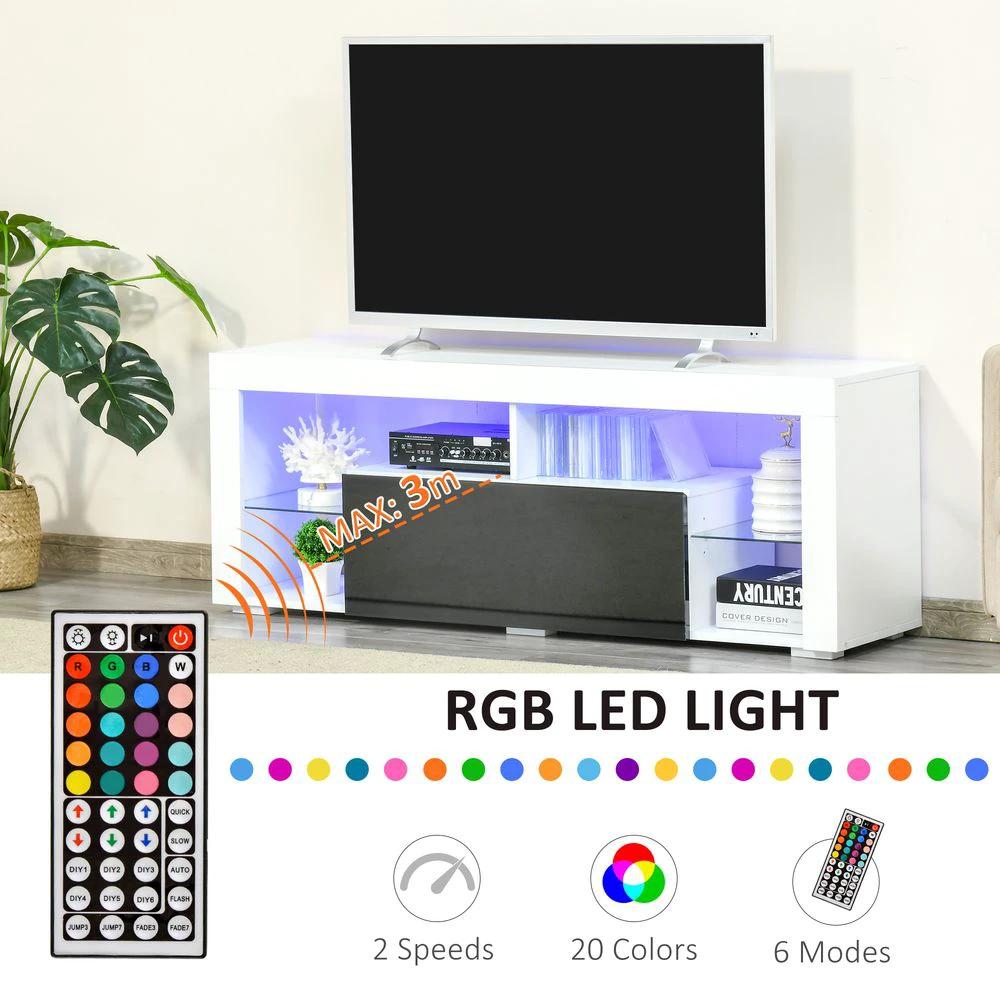 HOMCOM 140cm TV Stand Cabinet High Gloss TV Stand Unit Homcom LED RGB Light Storage - Uncategorized TV Unit