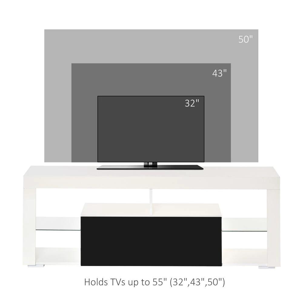 HOMCOM 140cm TV Stand Cabinet High Gloss TV Stand Unit Homcom LED RGB Light Storage - Uncategorized TV Unit